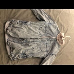 Washed denim button up w hood
